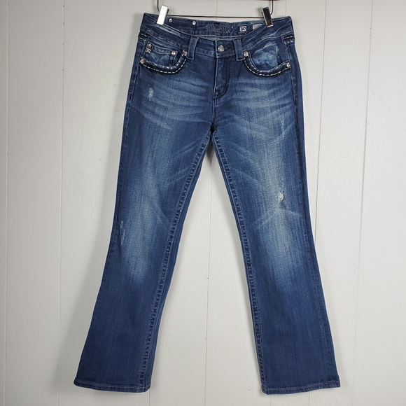 Miss Me easy boot cut JE5087E6R rhinestone embroidered bling jeans size 30 - Picture 9 of 16